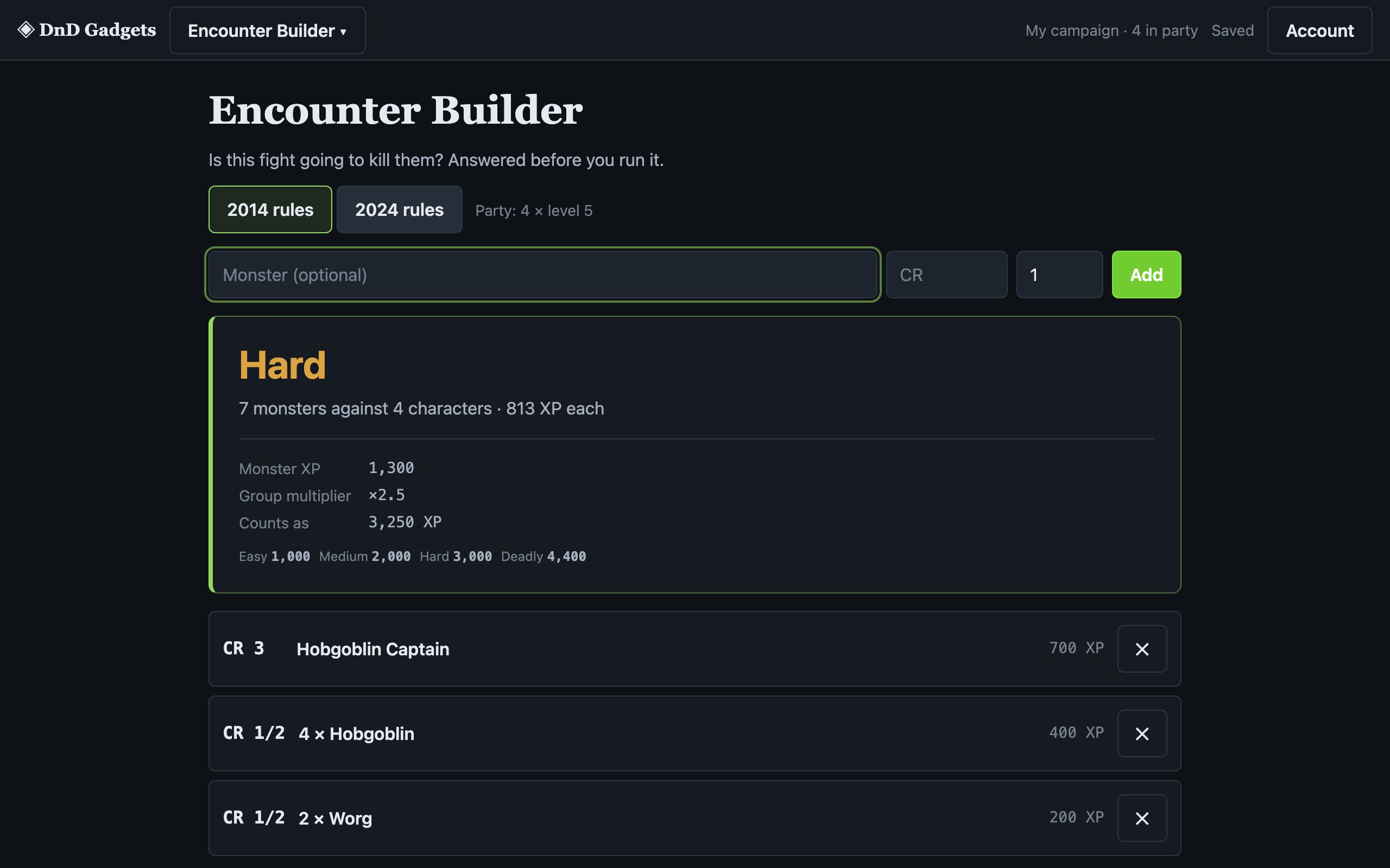 Encounter Builder in use: Is this fight going to kill them? Answered before you run it.